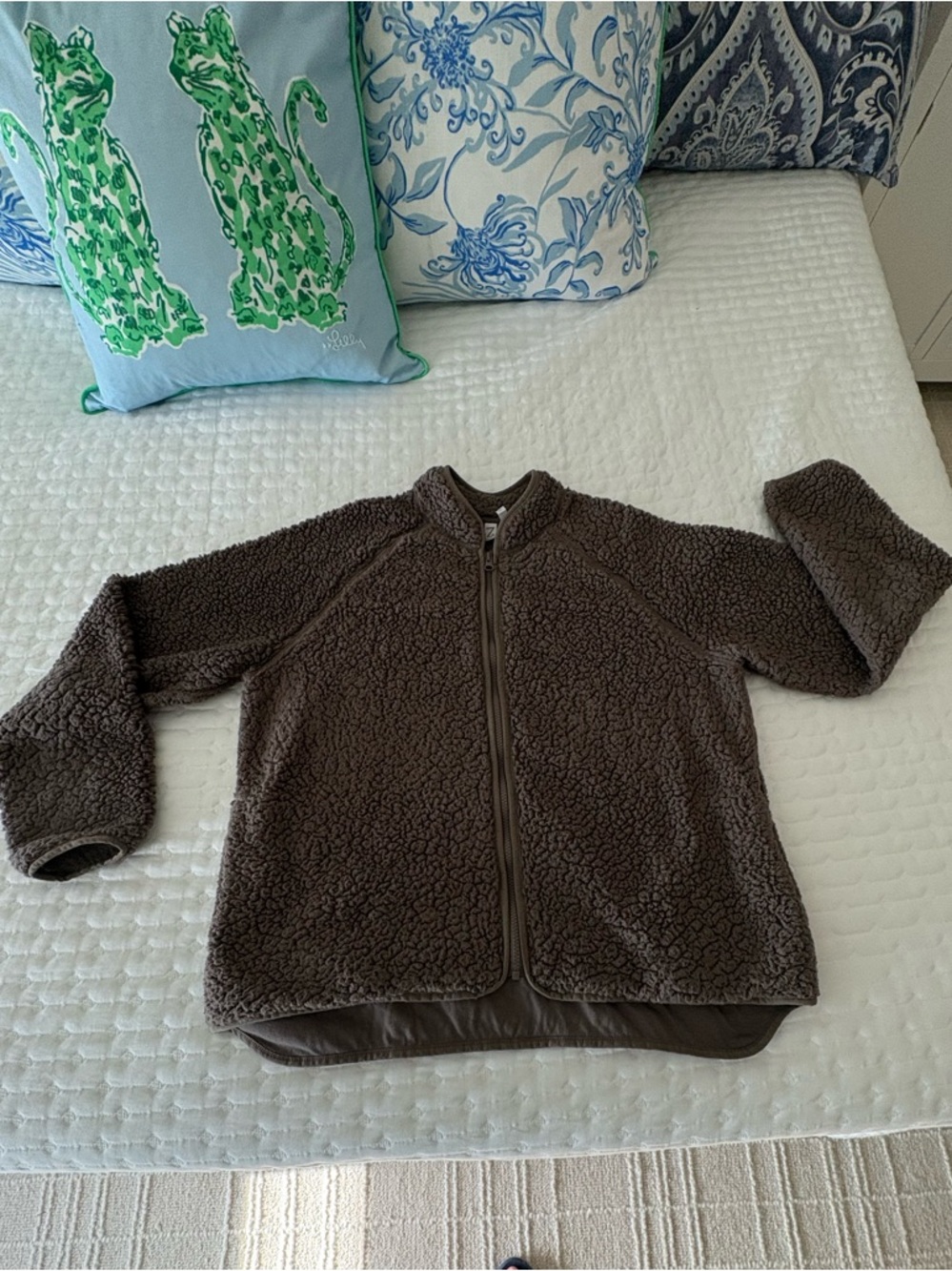 Zella teddy bear fleece zip up jacket chocolate brown XL